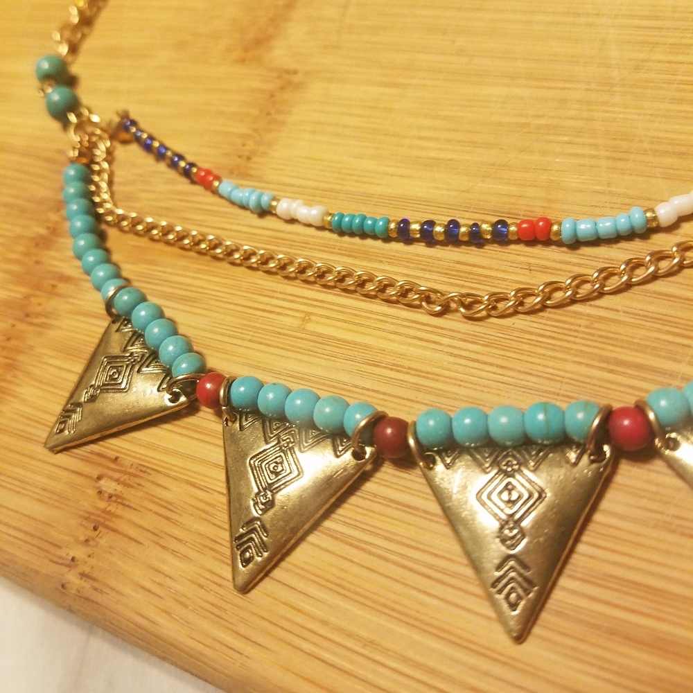 Tribal-ish Gold Spike Turquoise Necklace